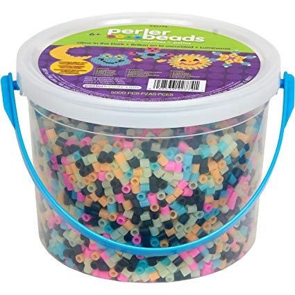 9,000 Glow in The Dark Fuse Beads Set (6 Different Colors) in Case and Separated - Works with Perler Beads